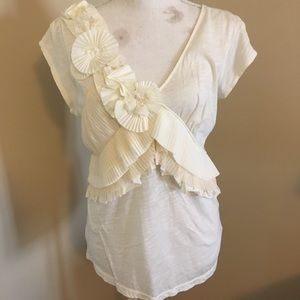Anthropologie Cream Top with feint detail